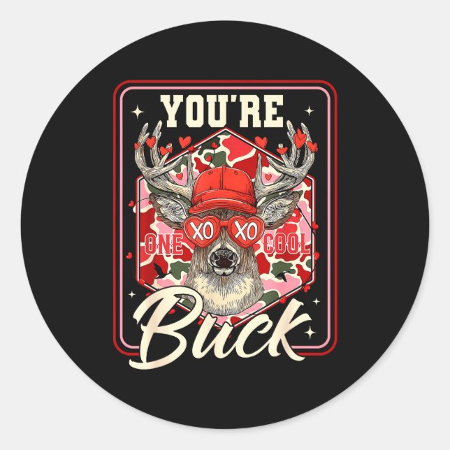 Pegatina Redonda You're One Cool Buck Camouflage Valentine's Day Hu (Anverso)