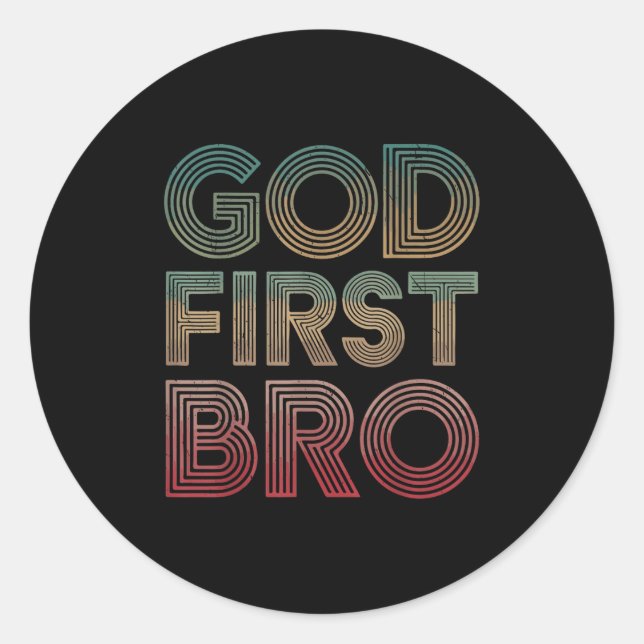 Pegatina Redonda Youth Boy God First Bro Funny Christian God Brothe (Anverso)