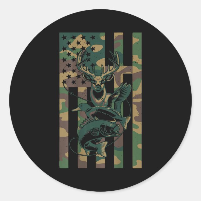 Pegatina Redonda Youth Cross Camo Hunting Fishing B Deer Duck Camou (Anverso)