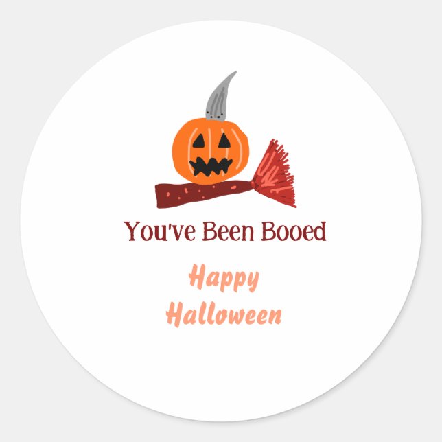 Pegatina Redonda You've been Booed happy Halloween pumpink broom sc (Anverso)