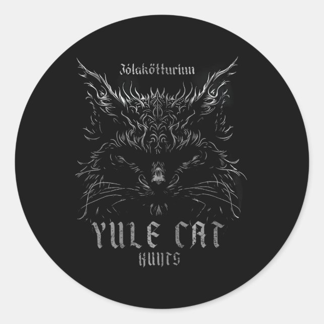 Pegatina Redonda Yule Cat - Jolakotturinn - Icelandic Christmas Cat (Anverso)