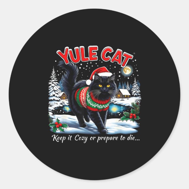 Pegatina Redonda Yule Cat Keep It Cozy Funny Christmas Quote  (Anverso)