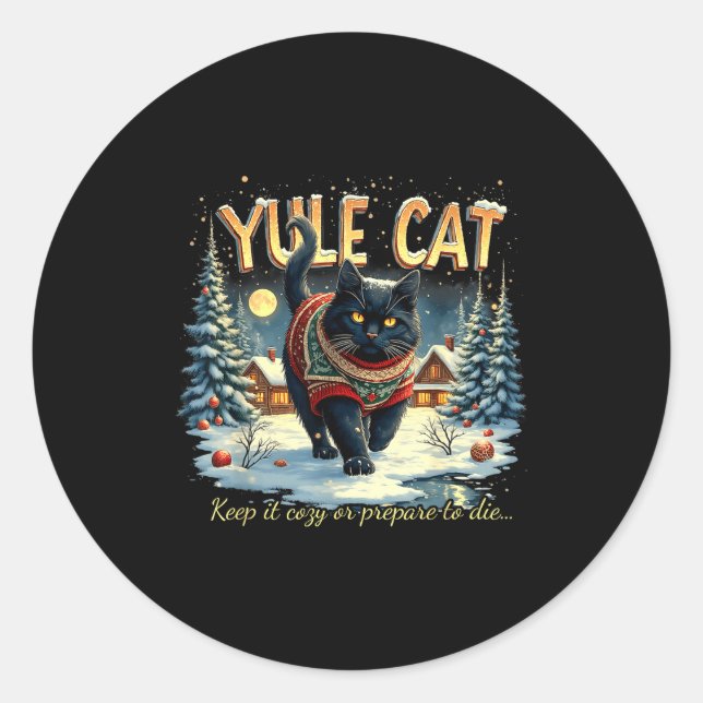 Pegatina Redonda Yule Cat Keep It Cozy Funny Winter Quote  (Anverso)