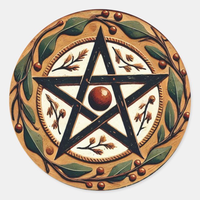 Pegatina Redonda Yule Pentacle (Anverso)