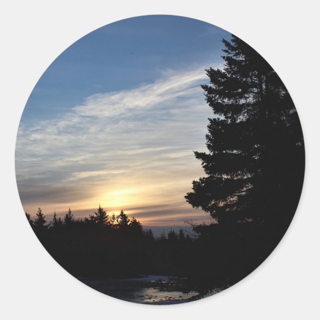 Pegatina Redonda Yule Sunrise (Anverso)