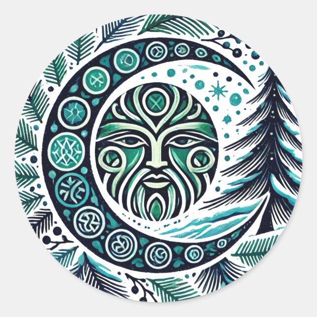 Pegatina Redonda Yule Winter Solstice Greenman (Anverso)