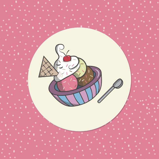 Pegatina Redonda Yummy bowl de helados pegatinas (Yummy bowl of ice cream round decorative sticker . )