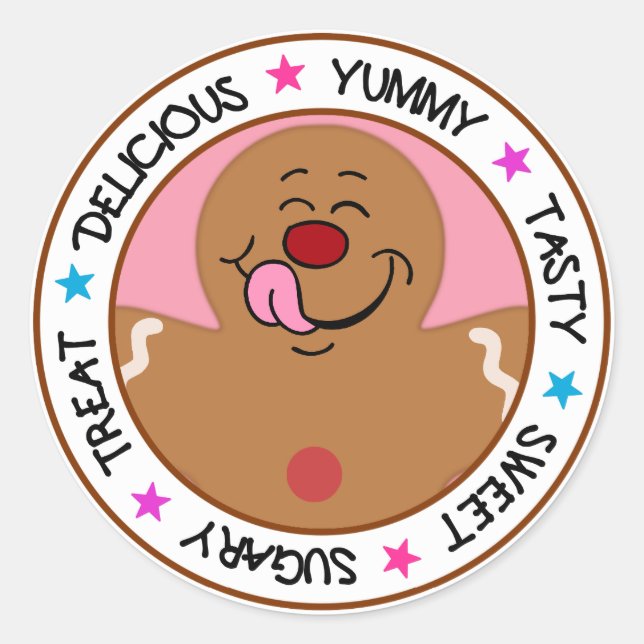 Pegatina Redonda Yummy Gingerbread Man Cookie (Anverso)