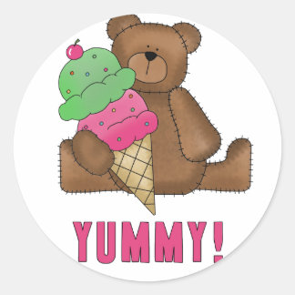 Pegatina Redonda Yummy Ice Cream Bear