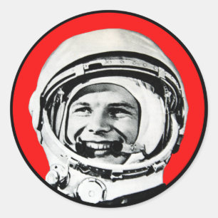 Pegatina Redonda Yuri Gagarin - héroe y cosmonauta soviéticos