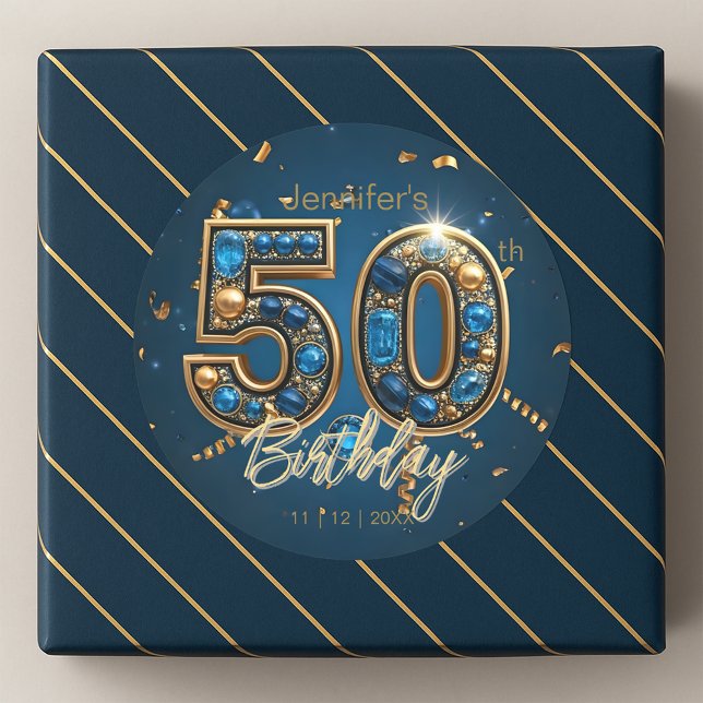 Pegatina Redonda Zafiro azul y oro Cumpleaños 50 (Subido por el creador)