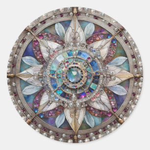 Pegatina Redonda Zafiros Rosas y Azules Diamantes Perlas Mandala