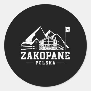 Pegatina Redonda Zakopane Polonia Deportes de Invierno Esquí Esquí 