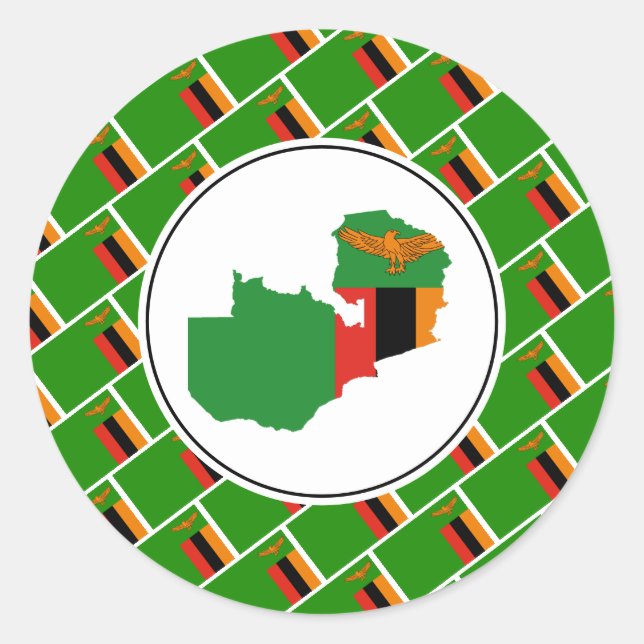 Pegatina Redonda ZAMBIA FLAG Zambian Mapa elegante patriótico (Anverso)