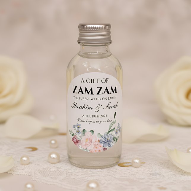 Pegatina Redonda zamzam water nikah muslim boda favor floral (Subido por el creador)