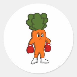 Pegatina Redonda Zanahoria como Boxer con guantes de boxeo