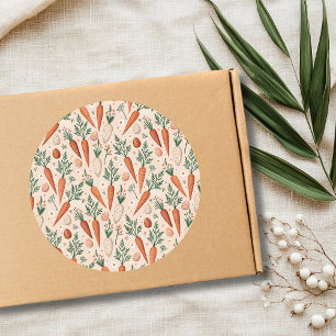 Pegatina Redonda Zanahorias Elegantes Vintage con Flores y Huevos P