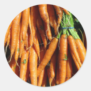 Pegatina Redonda Zanahorias Naranjas de Cosecha Fresca de la Granja