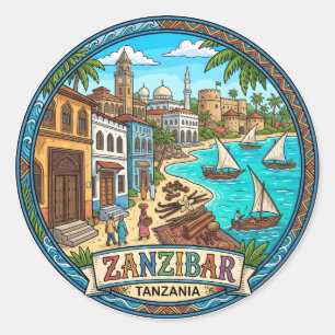 Pegatina Redonda Zanzíbar Tanzania
