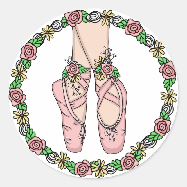Pegatina Redonda Zapatillas de ballet dibujadas a mano rosa (Anverso)