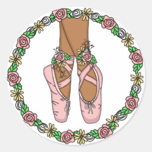 Pegatina Redonda Zapatillas de ballet dibujadas a mano rosa