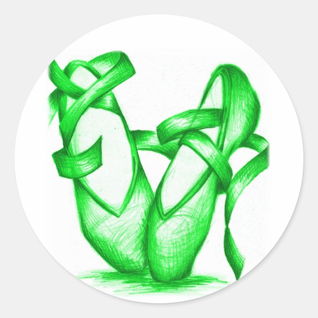 Pegatina Redonda Zapatillas de ballet verde (Anverso)