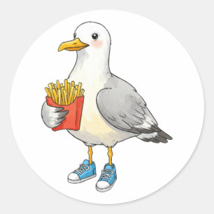 Pegatina Redonda Zapatillas Divertidas de Gaviota con Patatas Frita