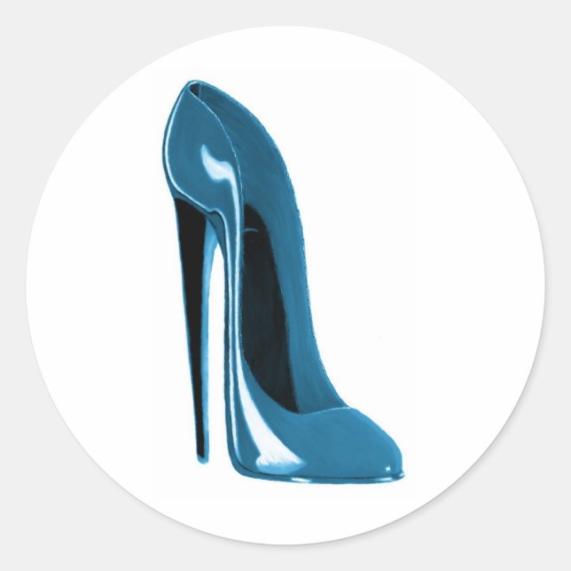 Pegatina Redonda zapato de estiletto azul claro (Anverso)