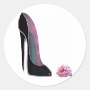 Pegatina Redonda Zapato de Stiletto Negro y Rosa