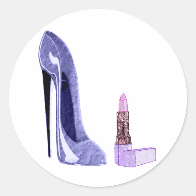 Pegatina Redonda Zapato y lápiz labial azul (Anverso)