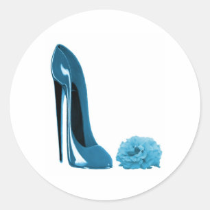 Pegatina Redonda Zapato y Rosa de centelleo azul