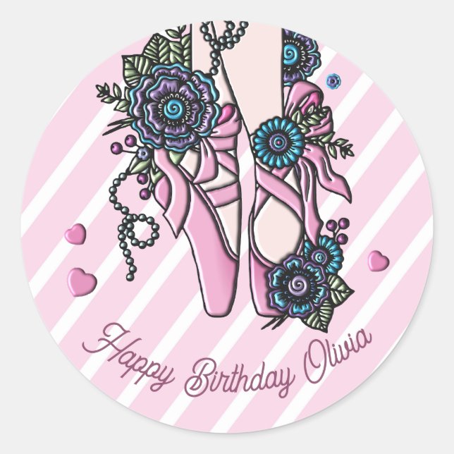 Pegatina Redonda Zapatos de ballet personalizados (Anverso)