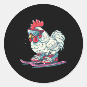 Pegatina Redonda Zapatos De Esquí De Guay Con Pollo Para Niños Y Ch