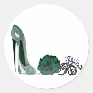 Pegatina Redonda Zapatos de estilete verde y arte rosa