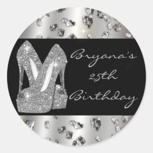 Pegatina Redonda Zapatos de tacón alto con purpurina plateada Pegat