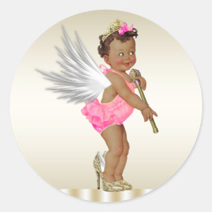 Pegatina Redonda Zapatos de tacón alto de oro rosa ángel niñas étni
