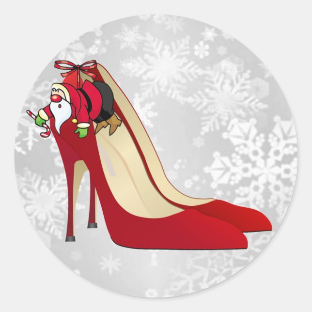 Pegatina Redonda Zapatos rojos de tacón alto / Santa Elf (Anverso)