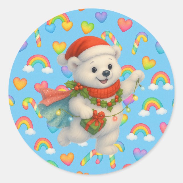 Pegatina Redonda Zarah the Dancing Polar Bear Holiday Sticker  (Anverso)