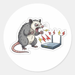 Pegatina Redonda Zarigüeya Enojada WiFi Rabia Caricatura - Tecnolog