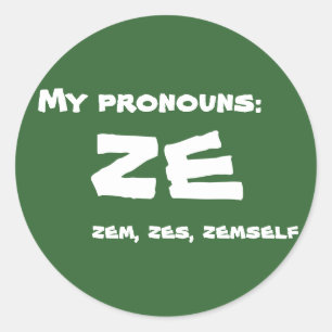 Pegatina Redonda Ze o Personalizado Pronoun