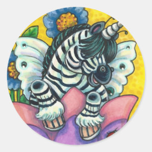 Pegatina Redonda ZEBO WHIMSYNICKER, Fantasía UNICORN DE ZEBRA