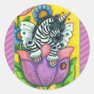 Pegatina Redonda ZEBO WHIMSYNICKER, Fantasía UNICORN DE ZEBRA