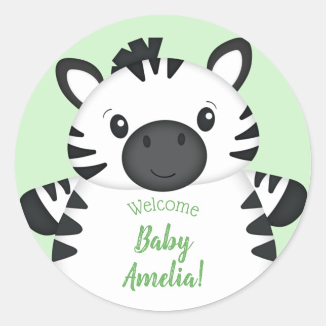 Pegatina Redonda Zebra Baby Shower (Anverso)