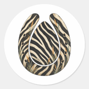 Pegatina Redonda Zebra Botanical Hoofprint Nature Sticker