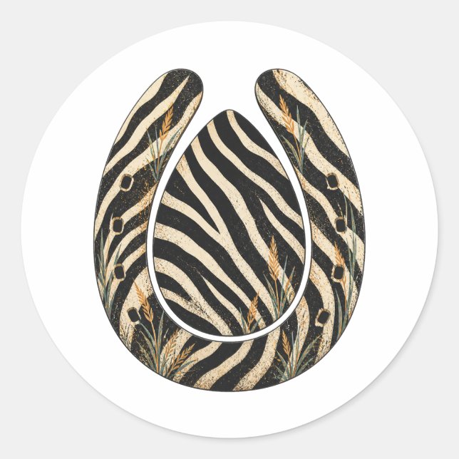 Pegatina Redonda Zebra Botanical Hoofprint Nature Sticker (Anverso)