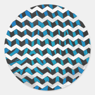 Pegatina Redonda Zebra Chevron Negro y Azul
