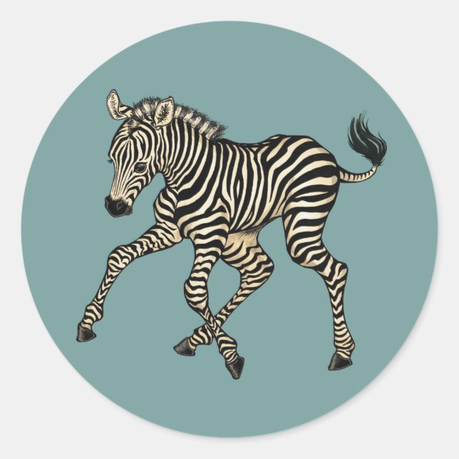 Pegatina Redonda Zebra de bebé (Anverso)