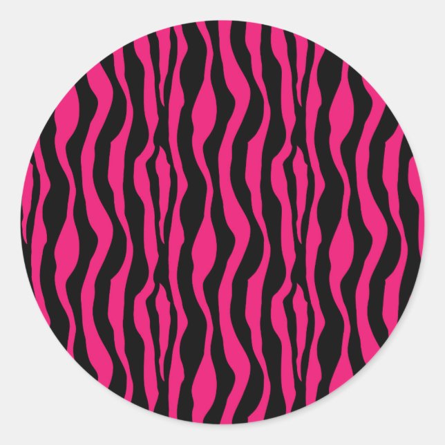Pegatina Redonda Zebra rosa caliente y negro Imprimir animal Zig Za (Anverso)