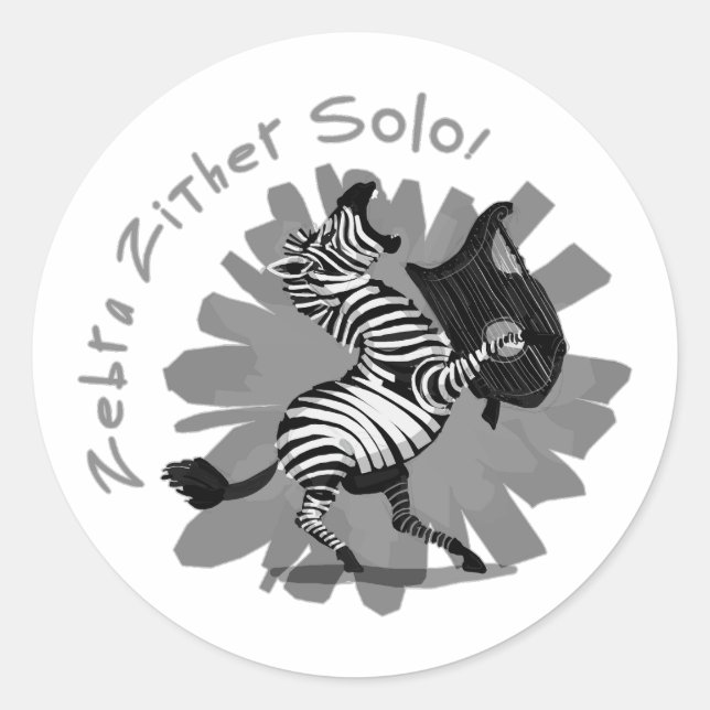 Pegatina Redonda Zebra Zither Solo (Anverso)