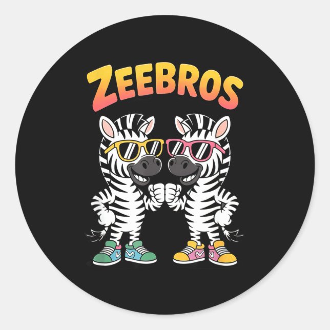 Pegatina Redonda Zeebros Cute Zebra Duo Design For Zebros Lovers  (Anverso)